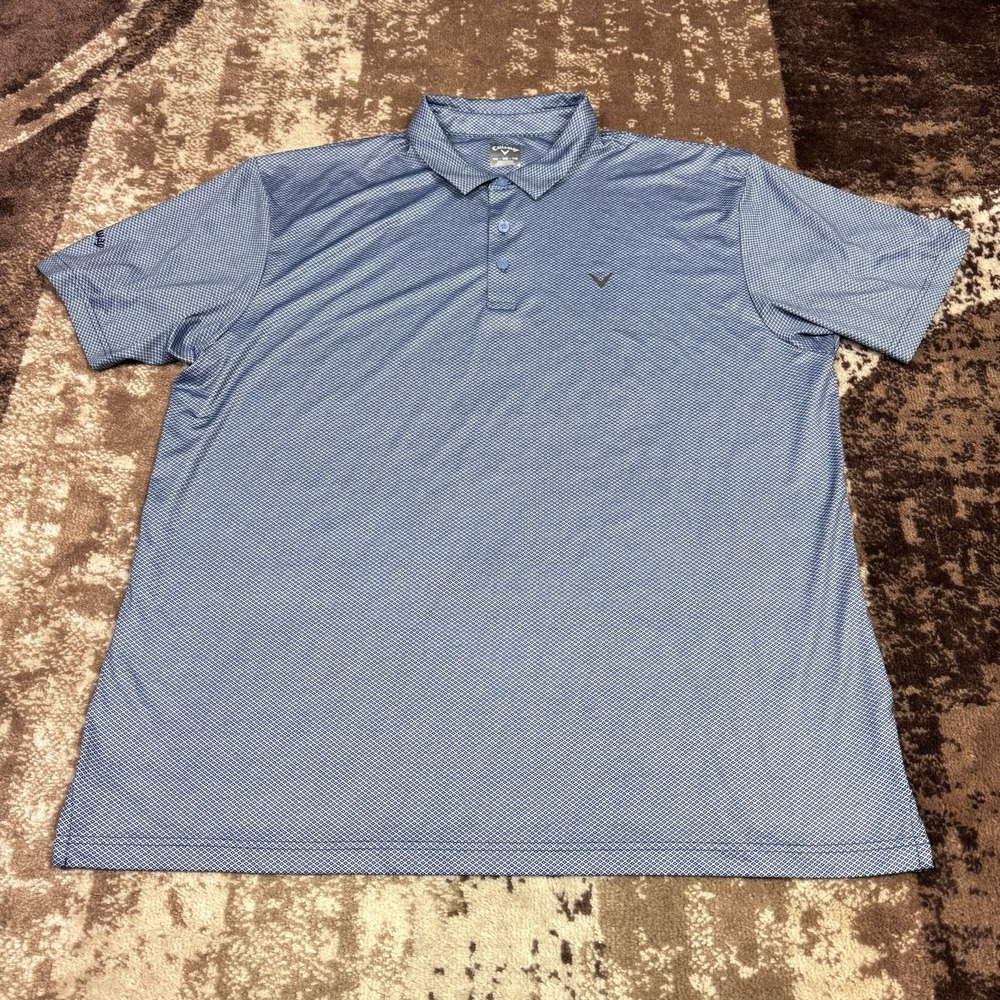 Callaway Polo Golf Shirt Mens 2XL‎ Blue Geometric Short Sleeve Stretch Casual